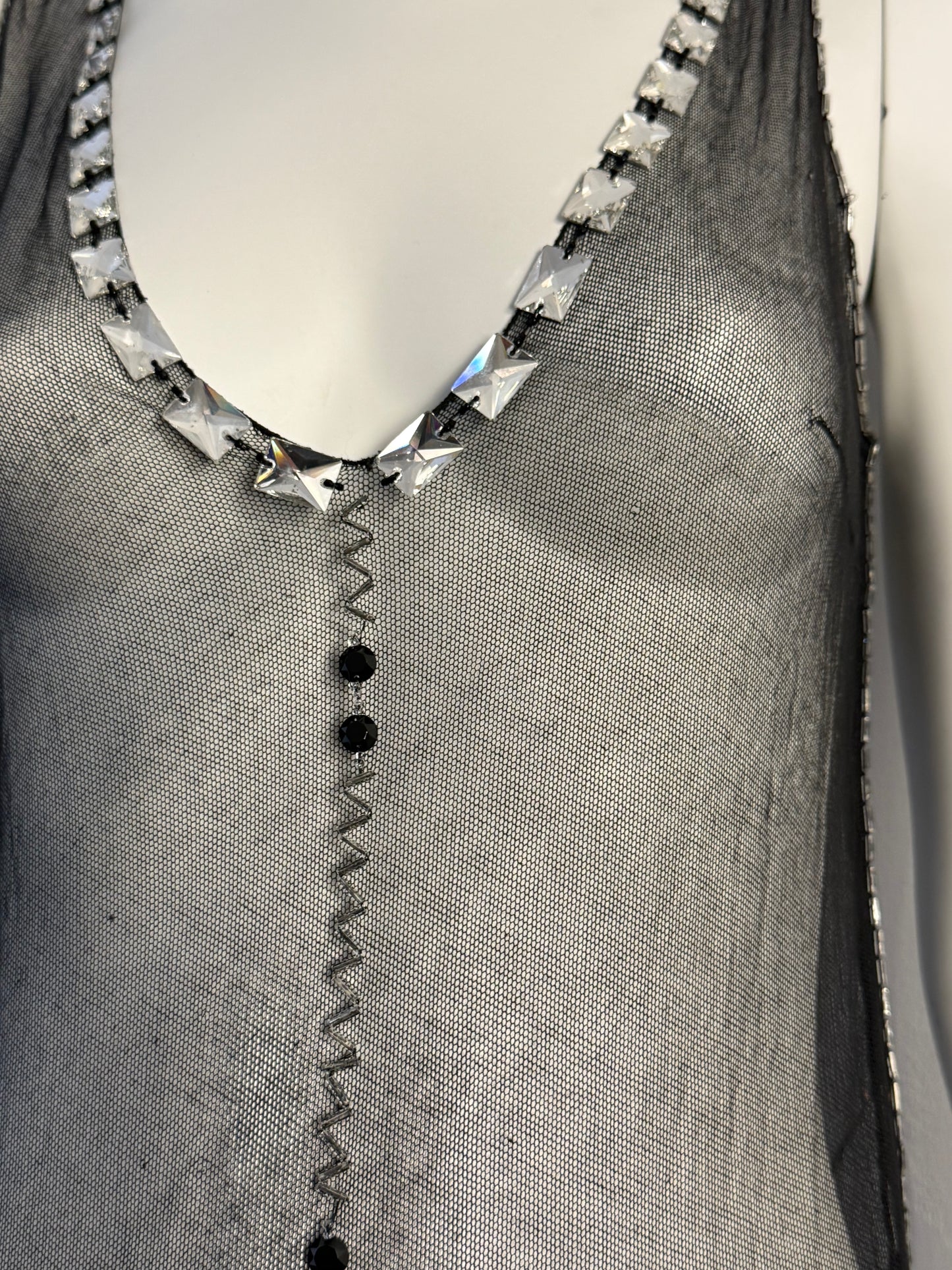 PRADA FALL 1997 EMBELLISHED MESH MINI DRESS