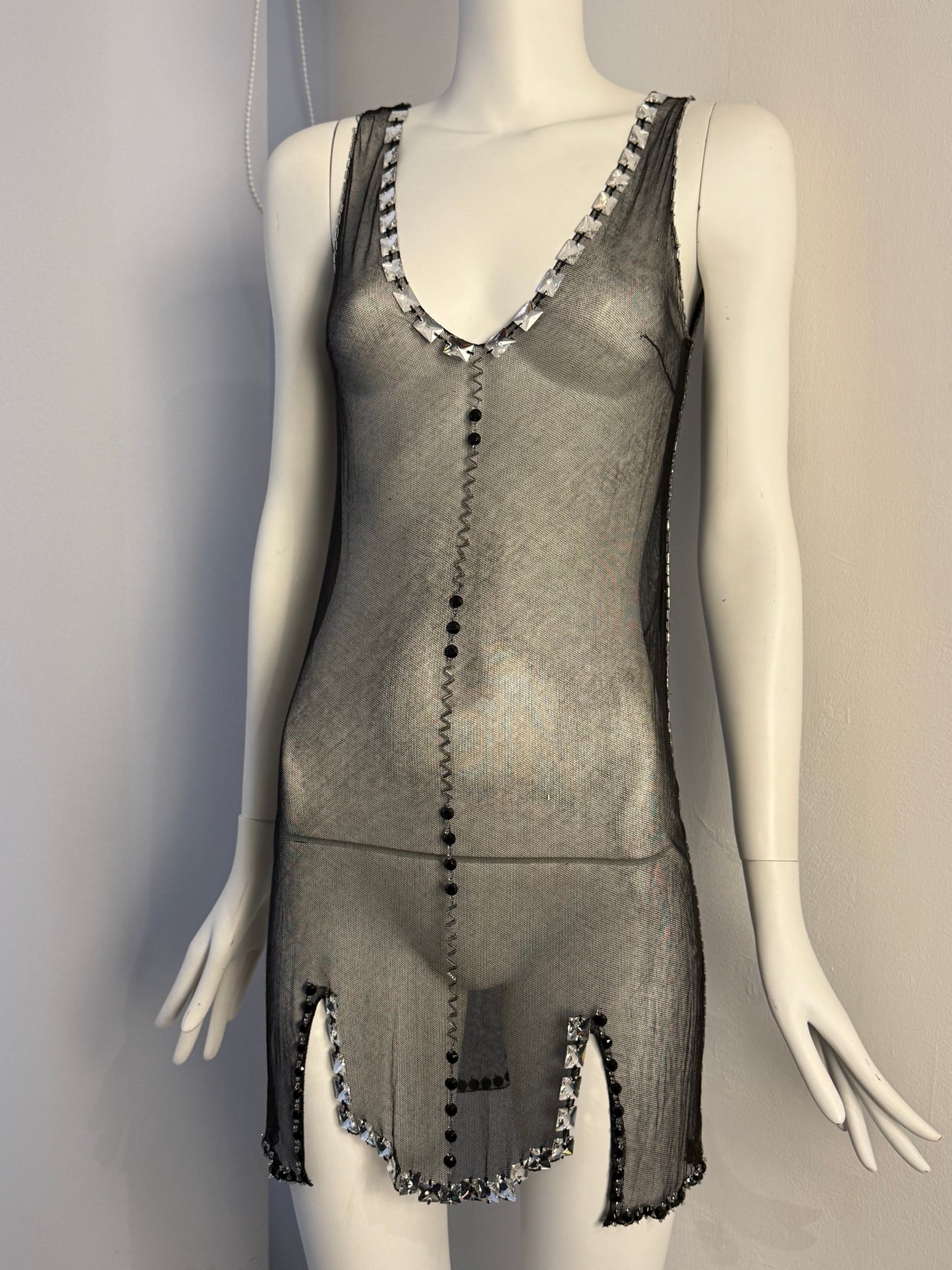 PRADA FALL 1997 EMBELLISHED MESH MINI DRESS