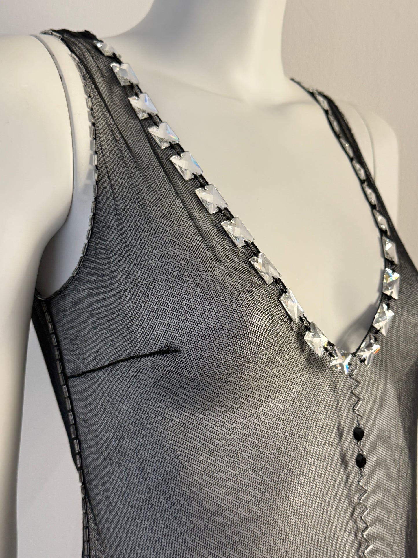 PRADA FALL 1997 EMBELLISHED MESH MINI DRESS